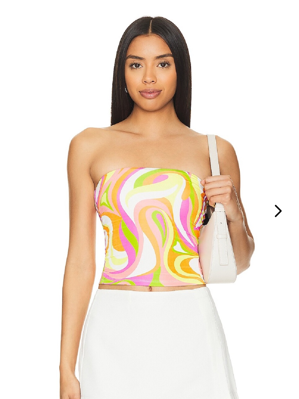 Lovers and friends Strapless Abstract Swirl Print Crop Top - Pink & Yellow